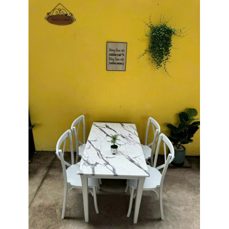 Bistro Dining Sets 02 :  Bàn Ăn 1m2 + 4 Ghế - Vân Đá Cẩm Thạch